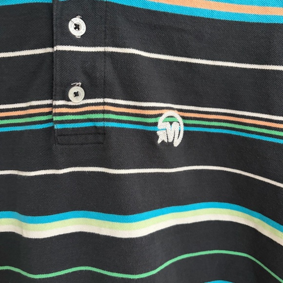 Y2K Vintage Men’s 2XL Mecca Black Polo Shirt with Multicolor Stripes - Picture 3 of 5